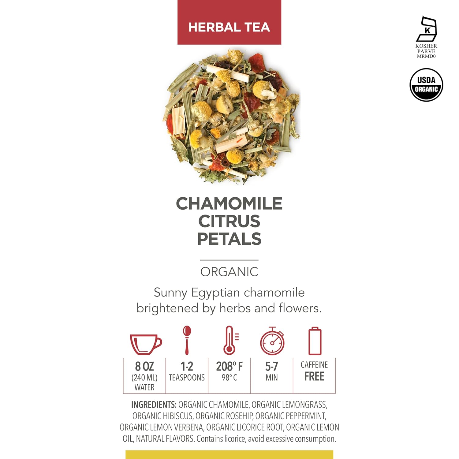 Teabloom Organic Herbal Tea, Chamomile Citrus Petals Loose Leaf Tea, Relaxing Chamomile Blend, USDA and EU Certified Organic, Fresh Whole Leaf in Reusable Gift Canister, 1.41 oz/40 g Canister Makes 35-50 Cups
