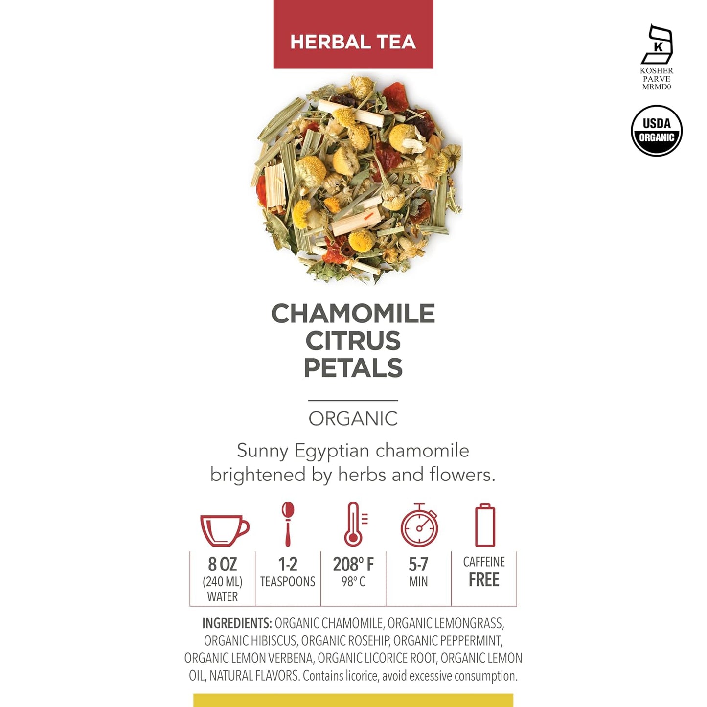 Teabloom Organic Herbal Tea, Chamomile Citrus Petals Loose Leaf Tea, Relaxing Chamomile Blend, USDA and EU Certified Organic, Fresh Whole Leaf in Reusable Gift Canister, 1.41 oz/40 g Canister Makes 35-50 Cups