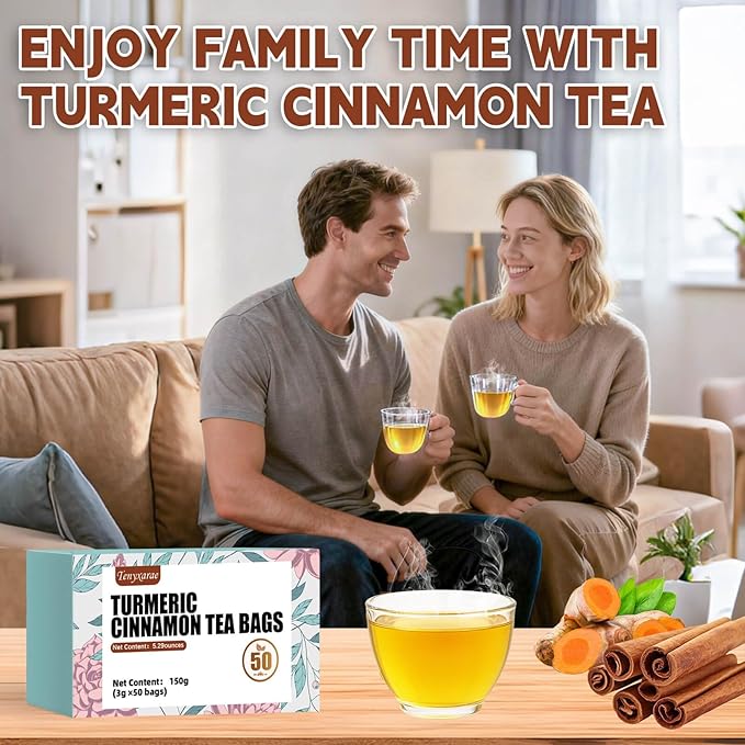 Organic Turmeric Ginger Cinnamon Tea Bags, 50 Teabags, 3g/Bag, Made with 100% Natural Turmeric and Cinnamon. Caffeine-Free, Sugar-Free, Gluten-Free