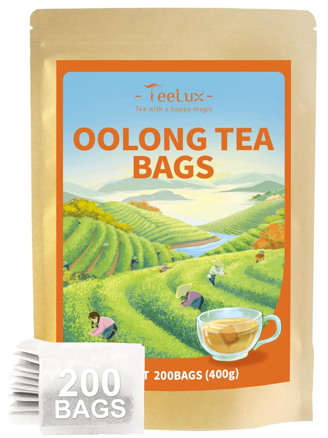 TeeLux Oolong Tea Bags, Caffeinated Oolong Tea, Smooth Taste & Floral Aroma, Enjoy Hot or Iced, 200 Count