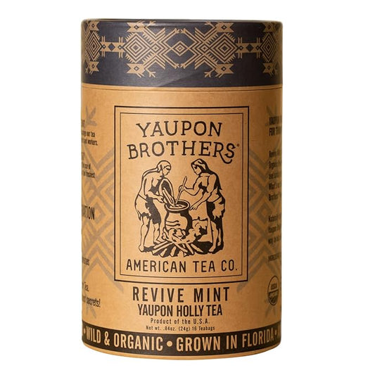 Revive Mint Yaupon Tea – Yaupon Brothers – Wild-Crafted, Naturally Caffeinated – Antioxidant-Rich – Florida Grown Superfood – 16 Natural Fiber Tea Bags