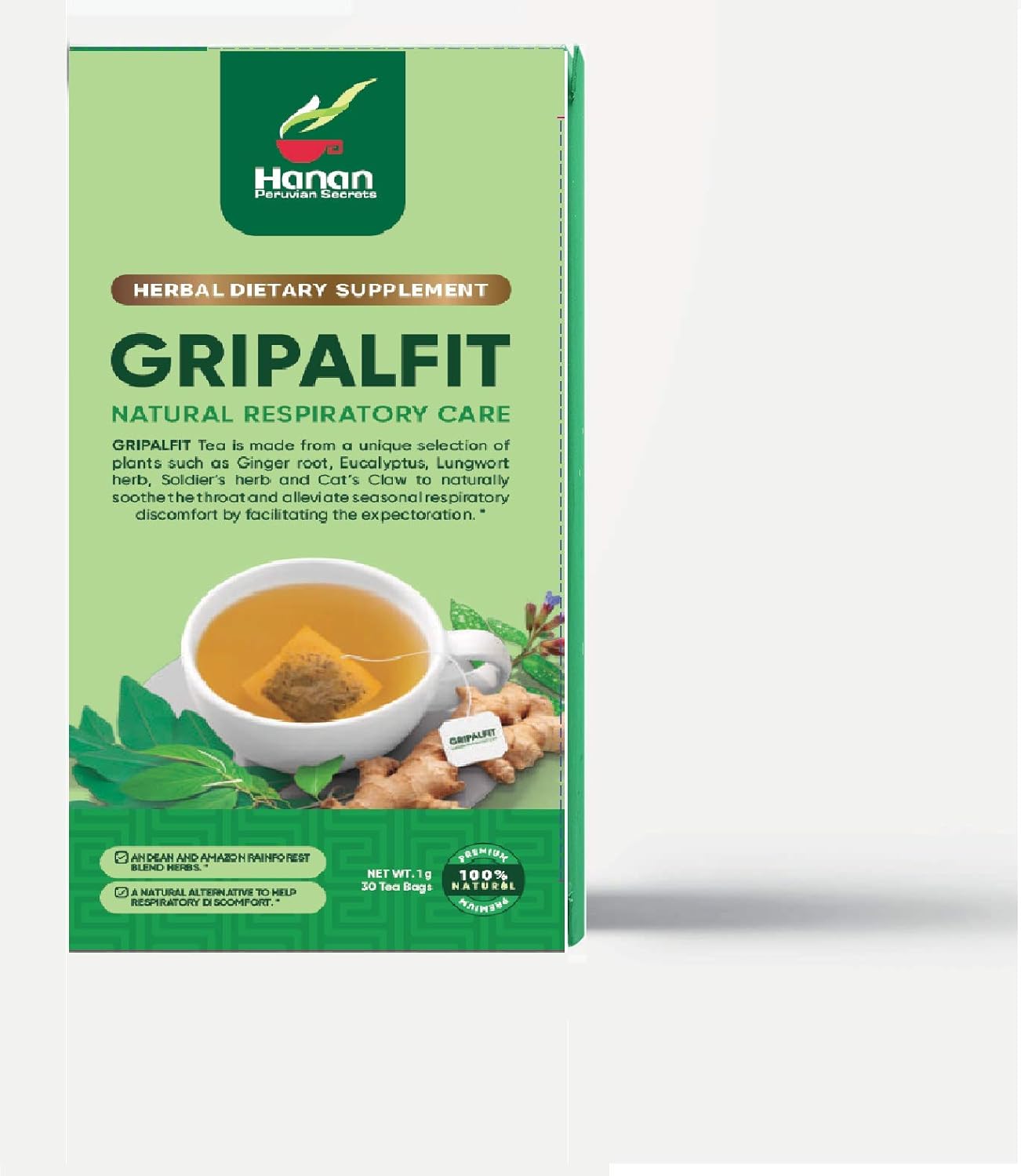GRIPALFIT Natural Mix | 30 Tea Bags | Naturally Aids in Soothing the Throat and Seasonal Respiratory Discomfort - Single Pack