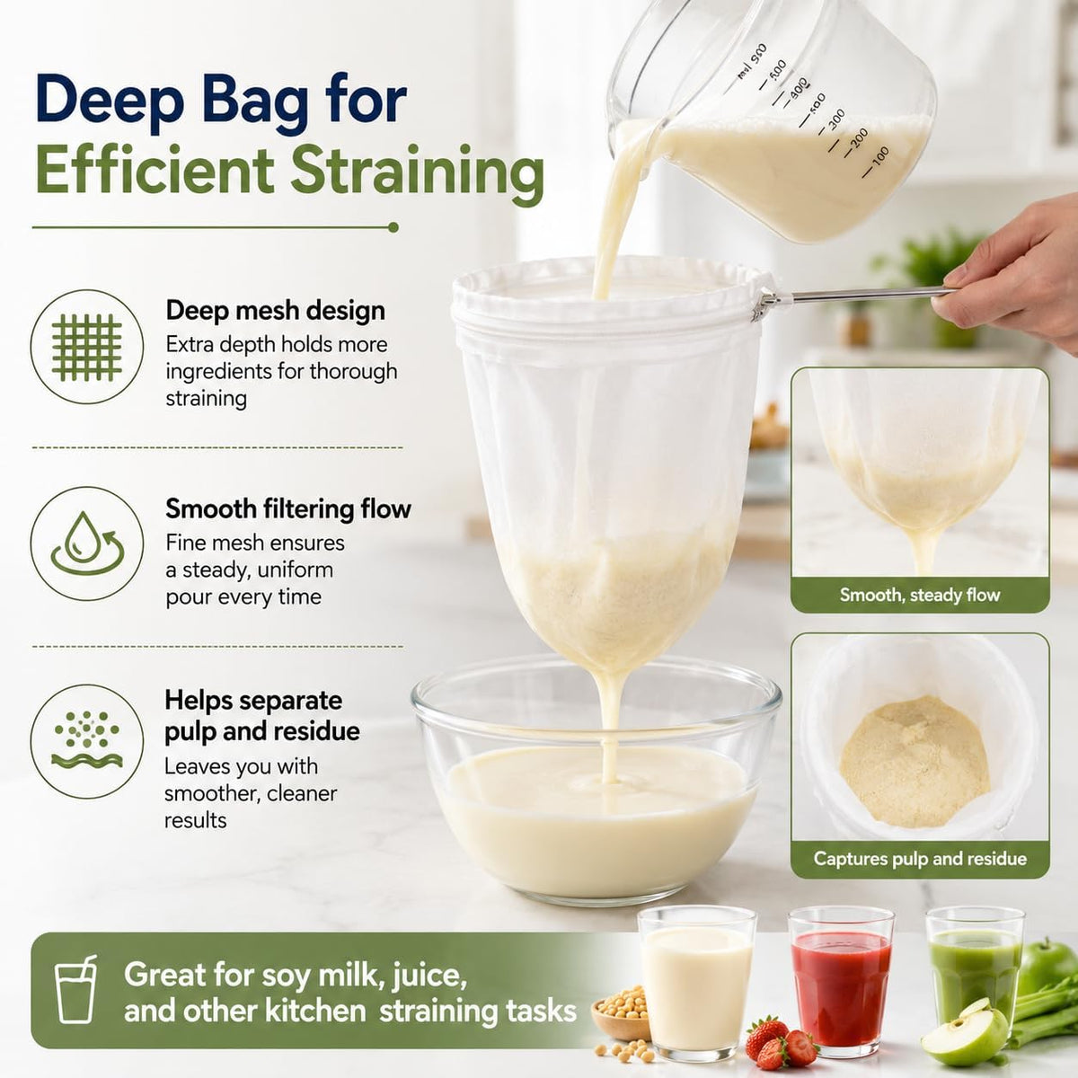 RAINFLOW 3PCS Ultra Fine Mesh Strainer Bags with Stainless Steel Handle
