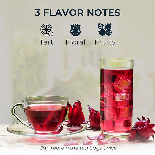 Injoy Your VITALGRI:N Roselle Hibiscus Tea Bags - 55 Count (+5 Tea Bags), Bamboo Tong Included - 4.16 oz, Re-Steep Red Artichoke Tea Herbal Blend