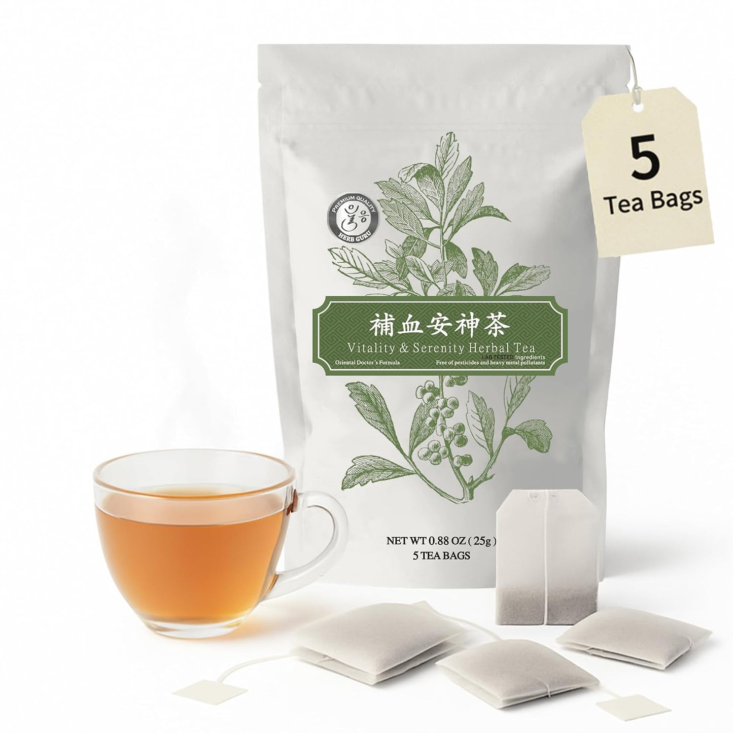 Herb Guru Vitality & Serenity Herbal Tea, natural Herbal Blend with Jujube, Goji Berry & Angelica Root, Restorative Infusion & Wellness Beverage