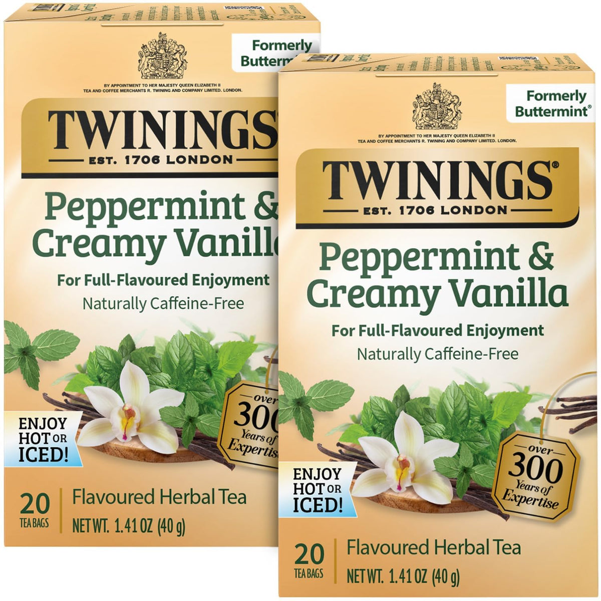 Twinings Peppermint & Creamy Vanilla Herbal Tea 2-Pack, 20 Count Ea