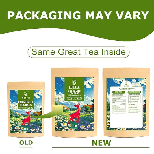 WT Weetee Chamomile Tea bags, Made with 100% Pure Chamomile Flowers, Natural Caffeine-free Herbal Tea for Relaxation