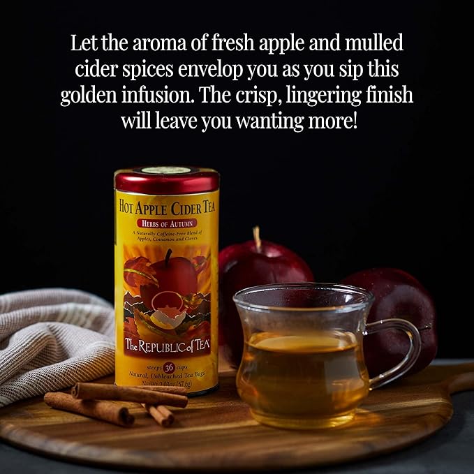 The Republic of Tea - Hot Apple Cider Tea, 36 Tea Bags, Tin | Harvest Herbal Blend | Caffeine-free (Pack of 2)