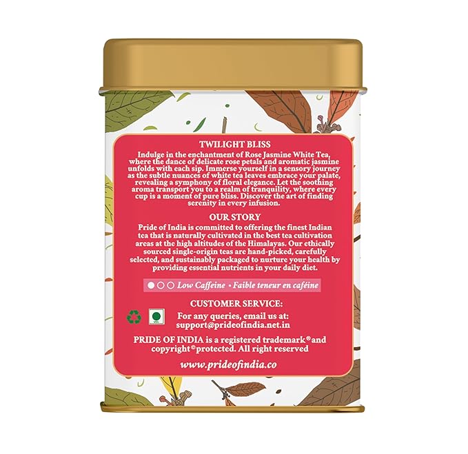 Pride of India | Jasmine Rose Royal White Tea | 15 Pyramid Full Leaf Individually Wrapped Tea Bags | Smooth & Sweet Flavor | Soothing & Calming Experience | Less Caffeine, Non-Bioengineered