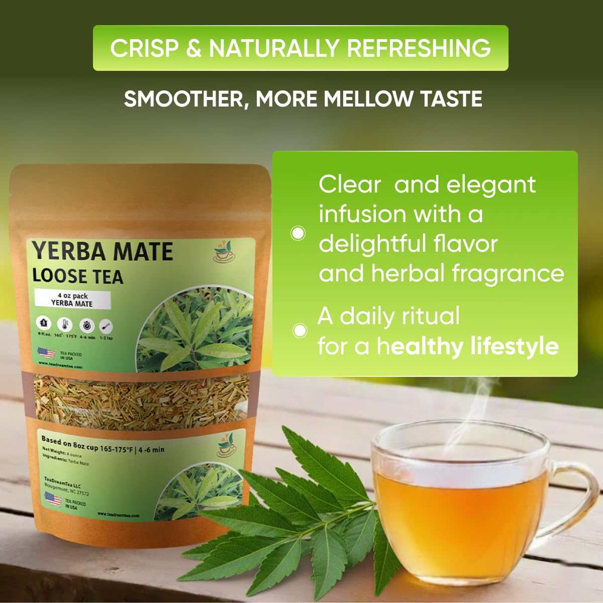 Yerba Mate Tea - Green Cut &amp; Sifted - Unsmoked Energy Boost - 4 oz Loose Tea - Packed with Nutrients - Your Perfect Coffee Replacement