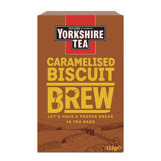 Yorkshire Tea Caramelised Biscuit Brew, Pillow Tea Bags, 40 Count (Pack of 1), Caffeinated, Enjoy Hot or Iced, 40 Teabags