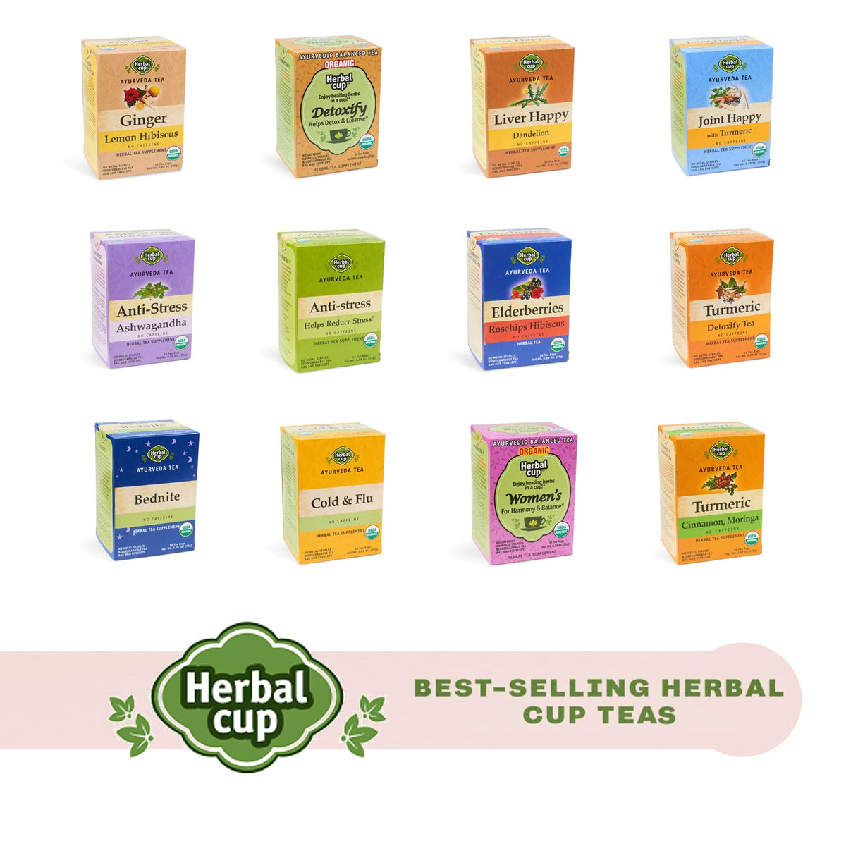 Herbal Cup Ayurveda Moringa Tea, Organic Turmeric, No Caffeine Herbal Teas (Organic Moringa Turmeric, 16 Count (Pack of 6)