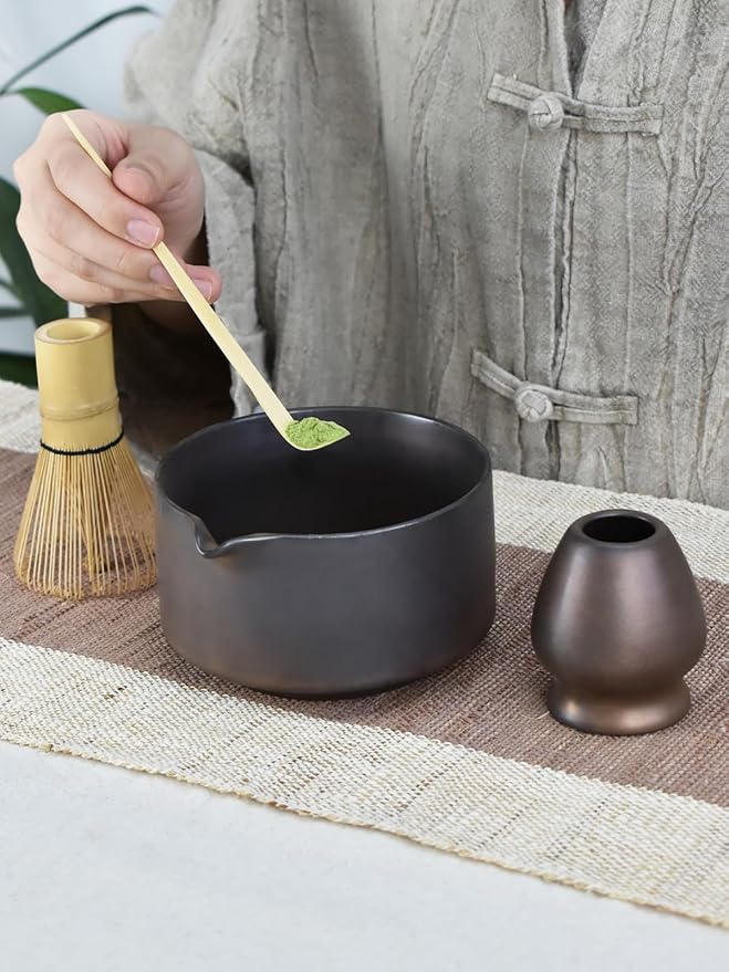 Artcome Matcha Bowl Set with Spout – Handmade Ceramic Chawan, Bamboo Whisk, Whisk Holder, Tea Scoop, and Matcha Manual