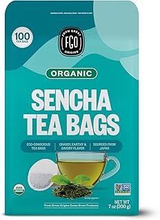 FGO Organic Sencha Green Tea, 100 Count, Eco-Conscious Tea Bags, Resealable Bag, Sourced From Japan, Packaging May Vary (Pack of 1)