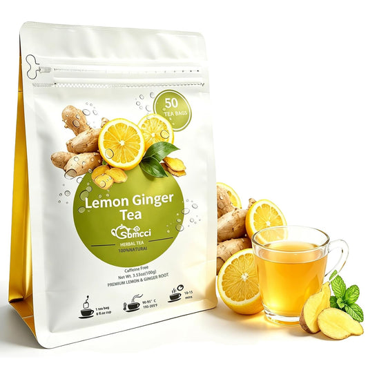 Samcci Lemon Ginger Tea Bags, 50 Counts, Non-GMO, Caffeine-Free