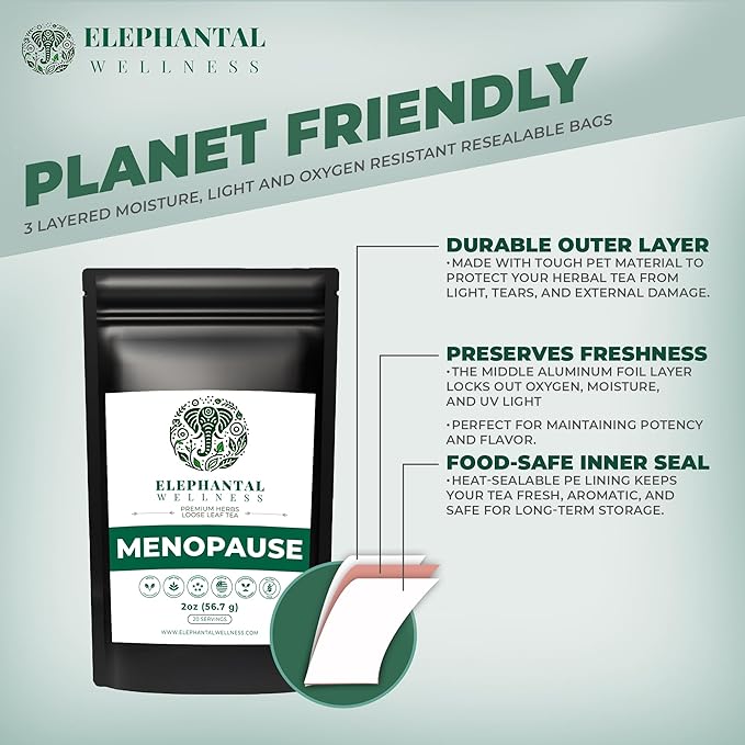 Elephantal Wellness Herbal Tea – Chaste Berry, Red Clover, Black Cohosh & Valerian – Caffeine-Free Loose Leaf, 2oz (20 Servings)