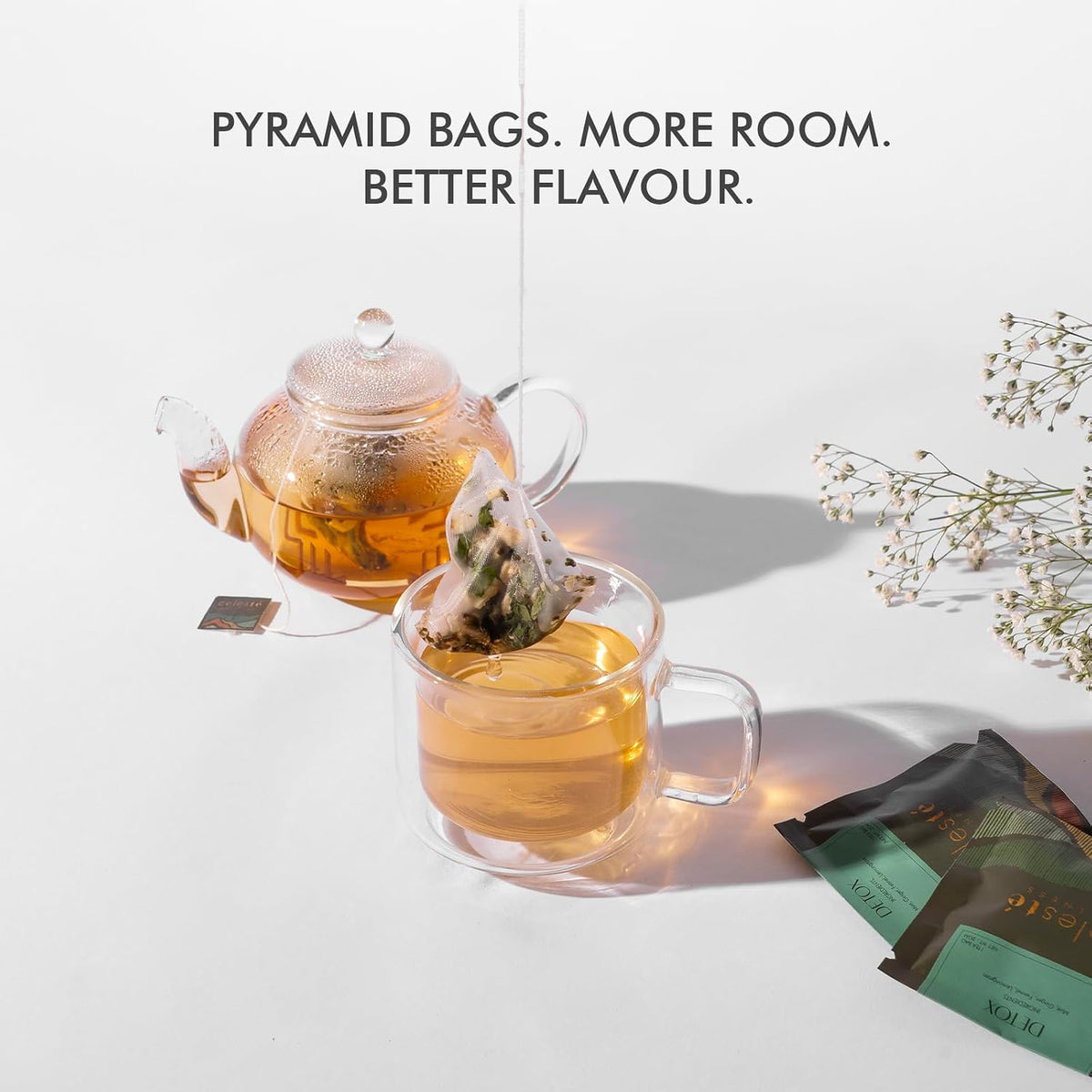 Celeste Chamomile Bloom Herbal Tea | Lavender Chamomile Tea with Mint | Caffeine Free Bedtime Tea | 20 Pyramid Tea Bags | Natural Ingredients