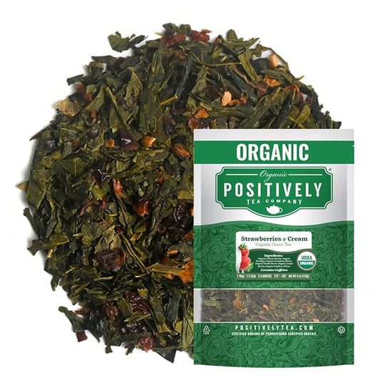 Organic Positively Tea Company, Strawberries and Cream, Green Tea, Loose Leaf, 4 Ounce