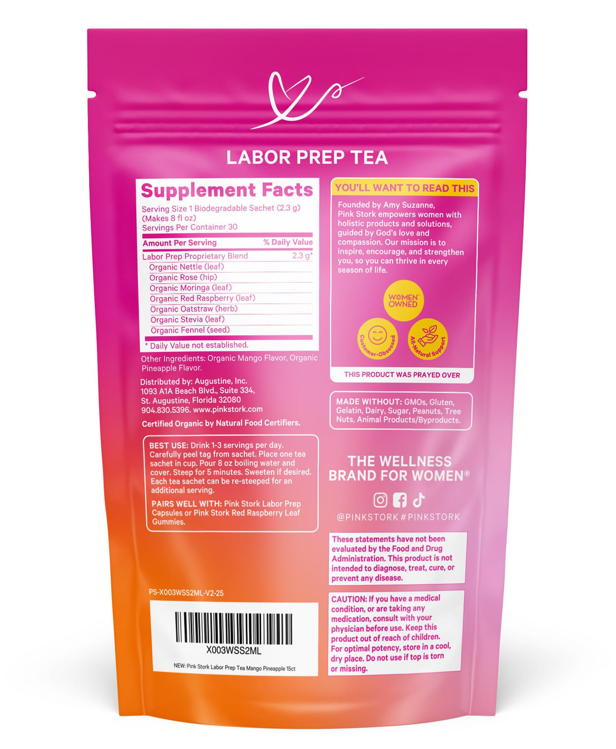 Pink Stork Organic Labor Prep Tea, Mango Pineapple, 30 Cups