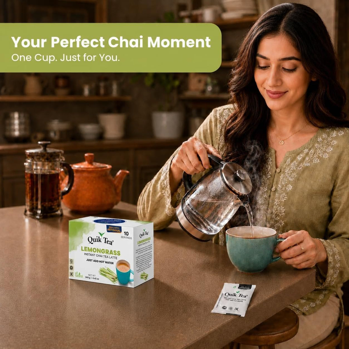 QuikTea Instant Chai Tea Latte, Lemongrass, 33.8 Oz