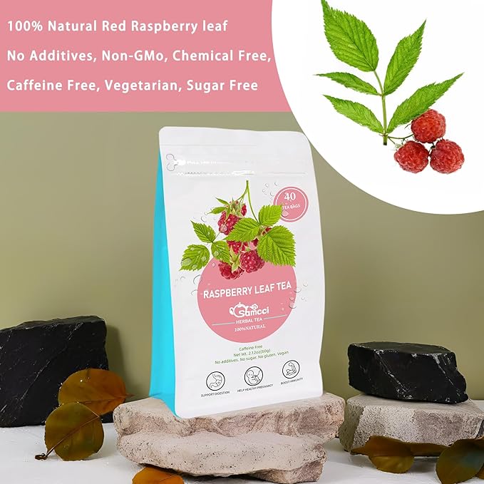 Samcci - Raspberry Leaf Tea Bag, 40 Teabags - Natural Herbal Tea - Pure Red Raspberry Leaf Herbal Tea - Non-GMO - Caffeine-free