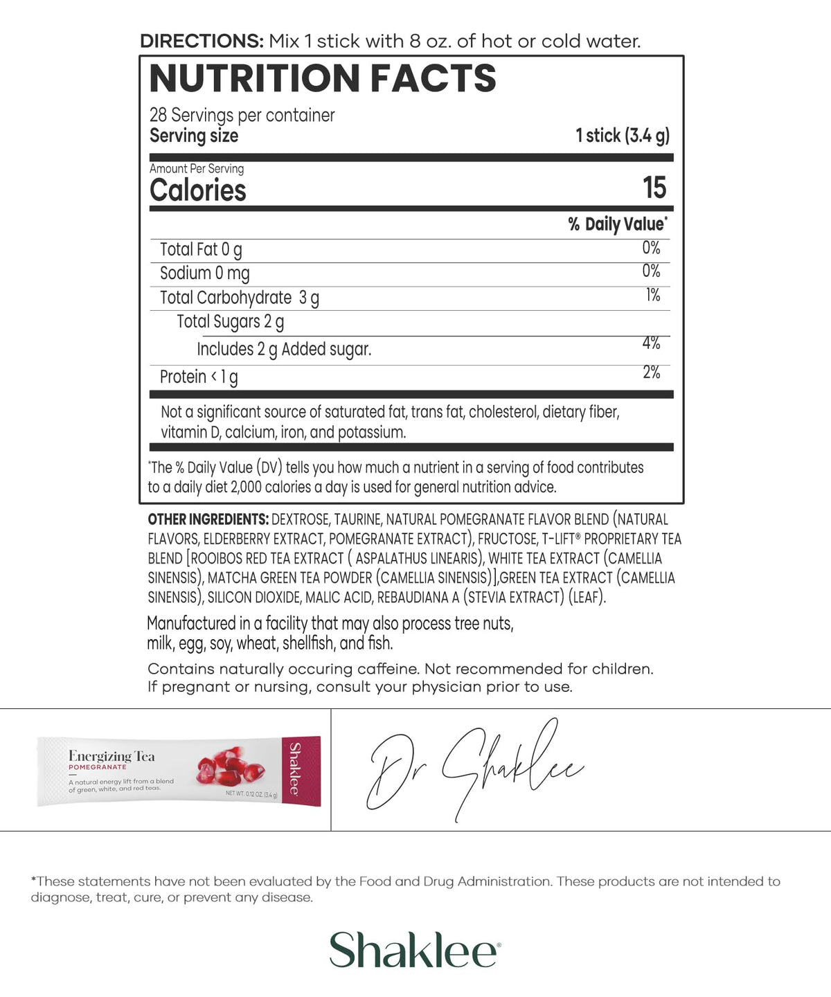 Shaklee - Energizing Tea - Pomegranate Flavor - 28 Flavors