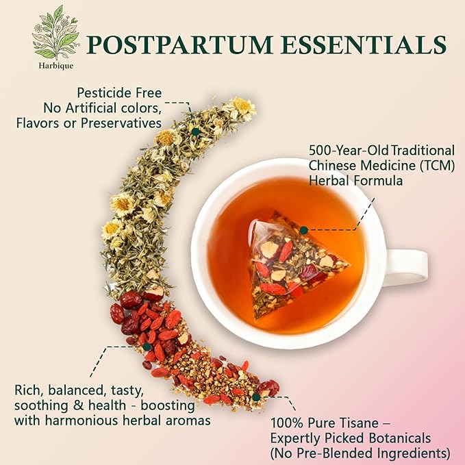 Harbique Chamomile & Jujube Herbal Tea Blend Red Dates & Goji Berries, Sleepytime Tea for stress relief, Postpartum Essentials for Mothers Milks