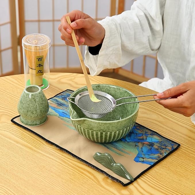 7pcs Matcha Whisk Set for the Perfect Tea Ceremony - Matcha Bowl with Spout, Whisk, and Scoop Matcha Whisk