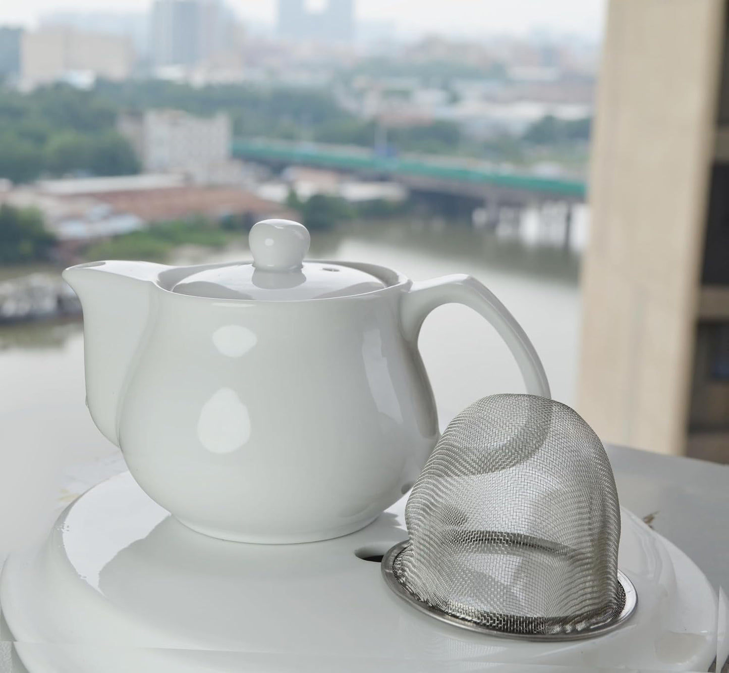 Porcelain Teapot ，9oz Small Ceramic Tea Pot with Infuser White Kettle