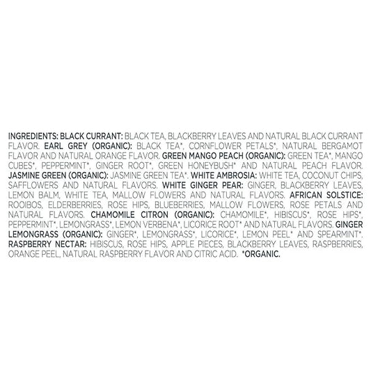 Tea Forte Tea Tasting Assortment Premium Petite Presentation Box Gift Set Sampler, 10 Count, 1 of Each Variety Individually Wrapped Handcrafted Pyramid Infuser Bags