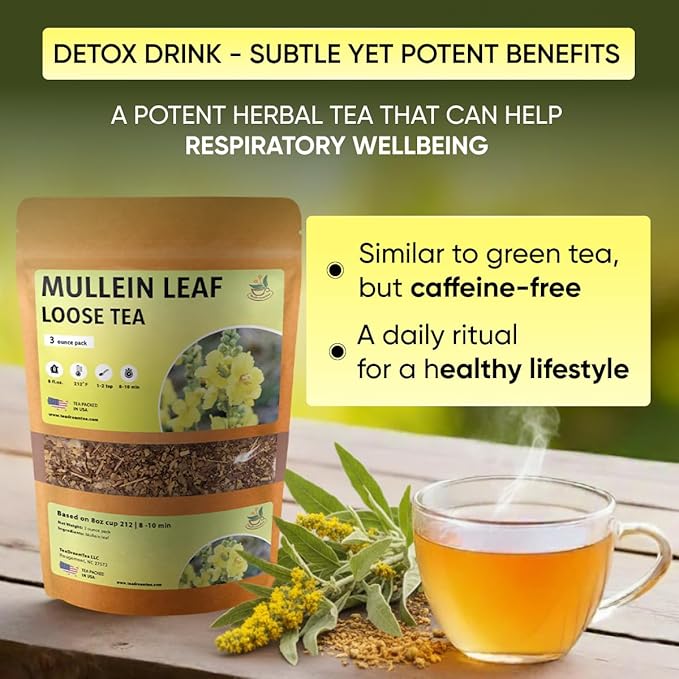 TeaDreamTea Dried Mullein Herbal Tea - Natural Mullein Flowers 3 OZ Loose Tea - Caffeine-free - Pure Natural Premium Mullein Leaf