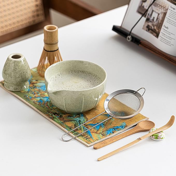 Ceramic Matcha Whisk Set, Complete Matcha Set-8PCS for Ceremonial Grade Matcha, Tea Gifts for Tea Lo