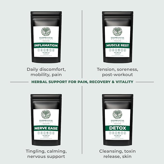 Elephantal Wellness Premium Herbal Tea, Comfort & Mobility Blend with Turmeric, Boswellia, White Willow Bark & Ginger, Handmade, Non-GMO
