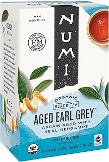 Numi Organic Tea Aged Earl Grey, 18 Count Box of Tea Bags, Black Tea