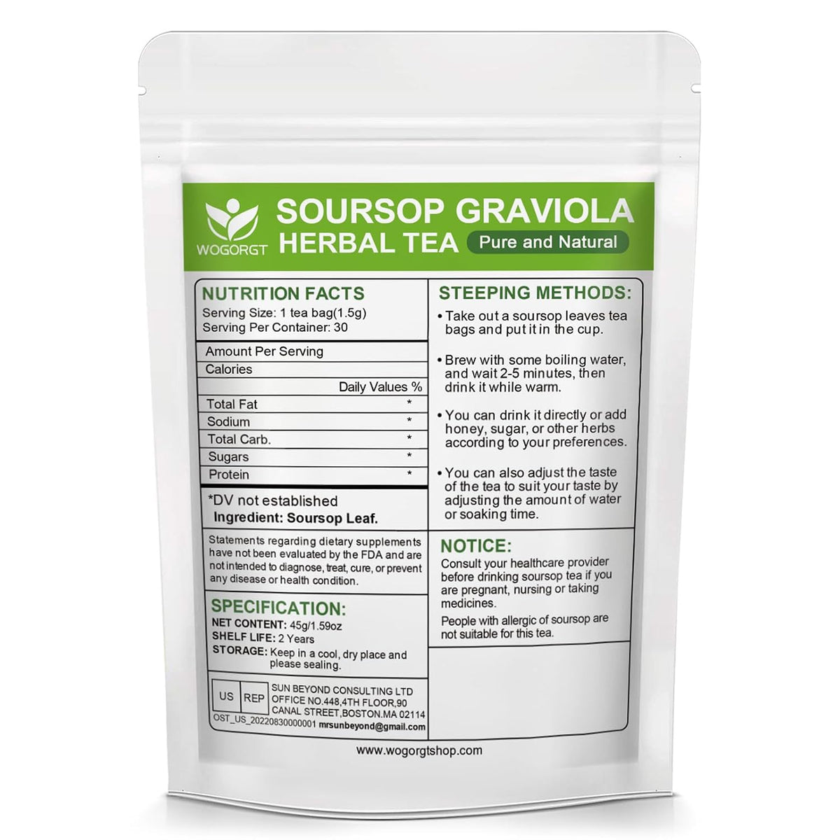 WOGORGT Soursop Leaf Tea Bags for & Antioxidant