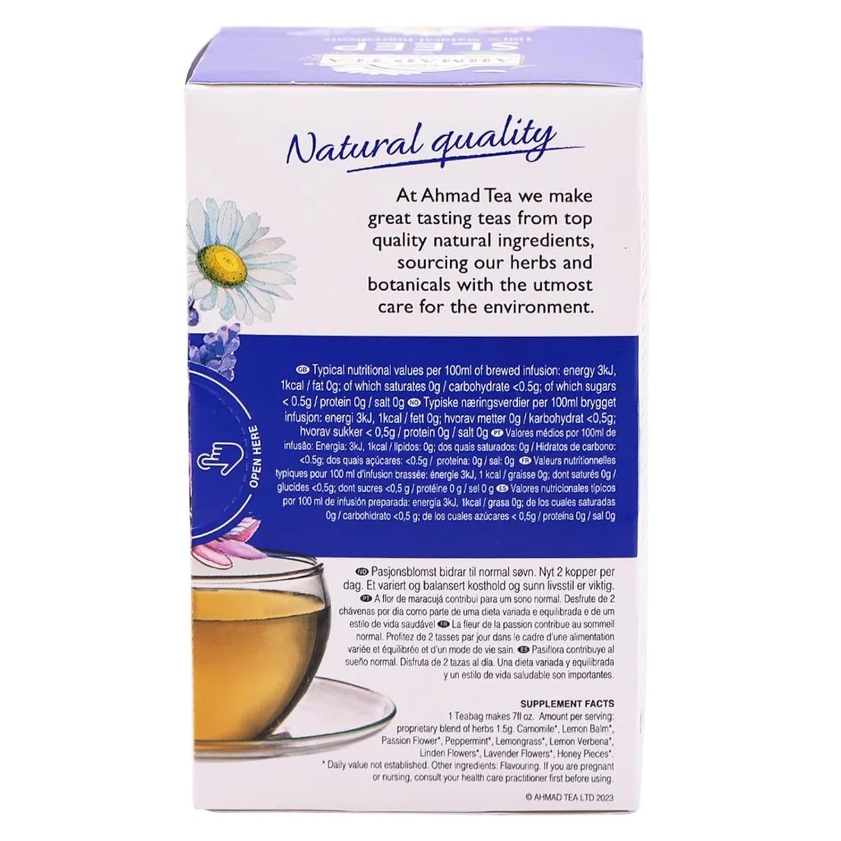 Ahmad Tea Herbal Tea, Camomile, Honey, &amp; Lavender 'Sleep' Natural Benefits Teabags, 20 ct (Pack of 1) - Decaffeinated &amp; Sugar-Free