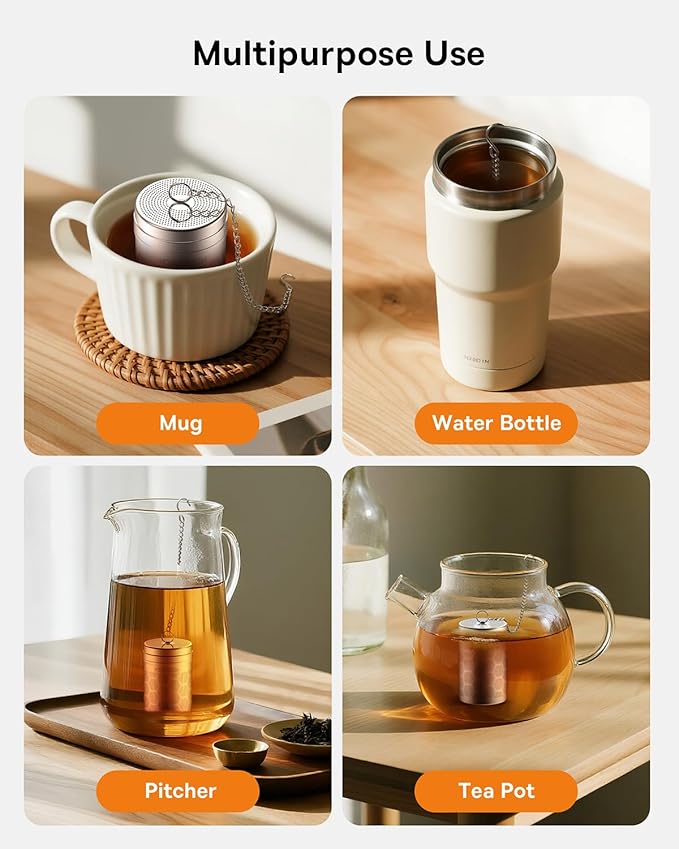 House Again Tea Infusers, Extra Fine Mesh Tea Strainers for Loose Tea, Updated Slim Threaded Lid & 304 Stainless Steel, Filter Bags Diffusers