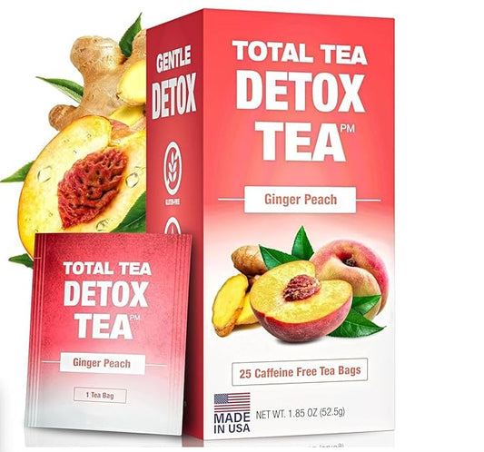 Total Tea SIimming Detox Tea Caffeine Free - 25 Day Detox - Weight l0ss for women with Chamomile, Hibiscus Tea & Ginger Root for Colon Cleanse – Natural Herbal Ginger & Peach Fruit Tea for Digestive Health