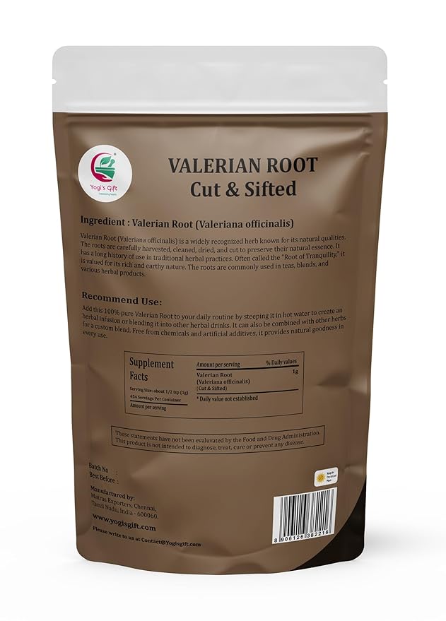 Yogi's Gift Valerian Root 1lb, Cut & Sifted – 100% Natural, Resealable Bag
