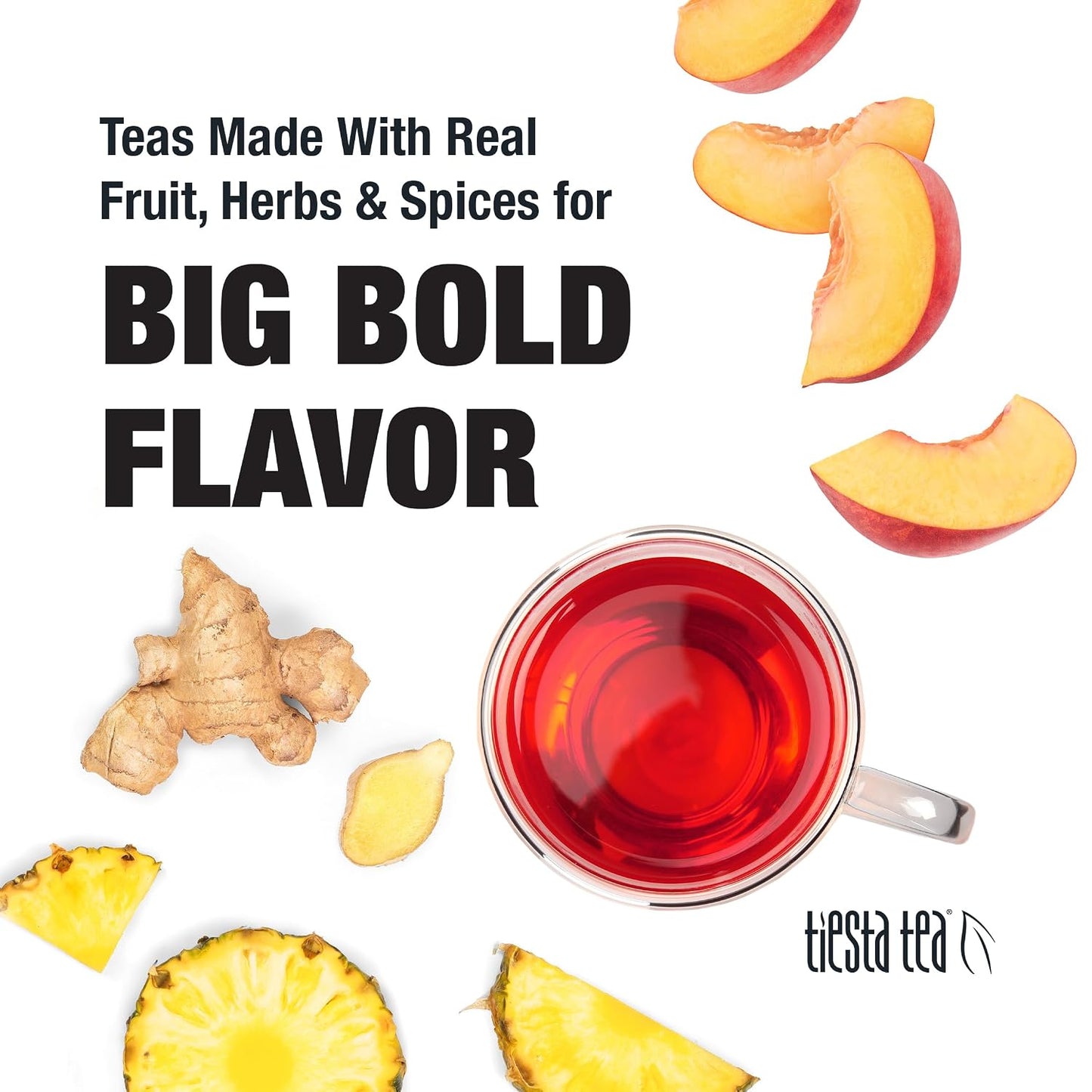 Tiesta Tea - Ginger Sweet Peach, Spicy Peach Herbal Tea, Tranquility Blend | Loose Leaf, Non-Caffeinated Hibiscus &amp; Cane Sugar, Brews Up to 200 Cups, 16oz Bulk Pouch
