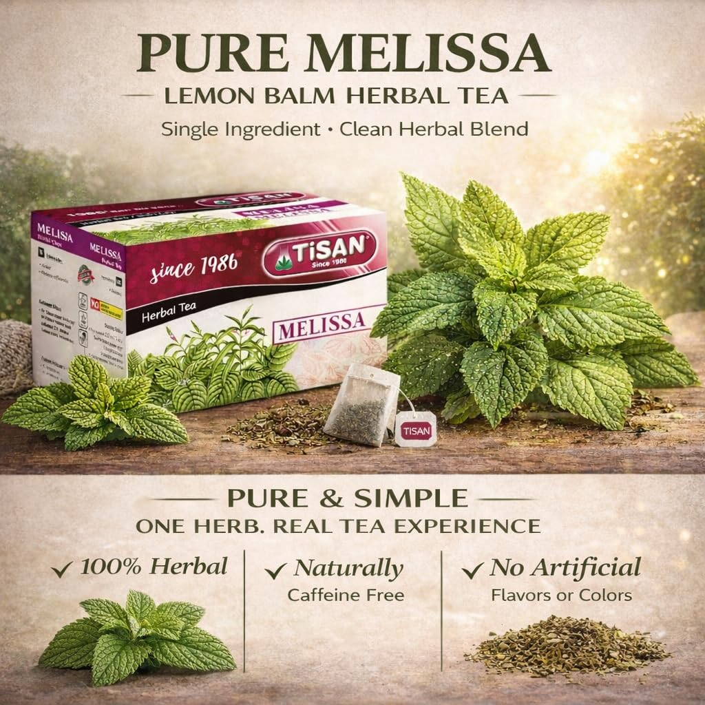 Tisan Melissa Tea (Lemon Balm) – 40 Individually Wrapped Tea Bags | Naturally Caffeine Free Herbal Infusion | Light Citrusy