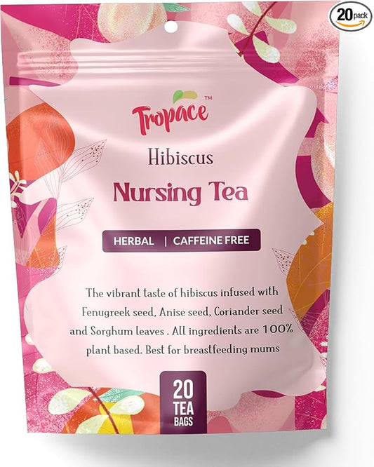 Tropace Organic Hibiscus Nursing Tea – Herbal Caffeine-Free Tea for Moms, with Fenugreek, Anise, Sorghum & Coriander – Rooted in Africa, Packed in USA – 20 Tea Bags, 1.4 oz (40g)