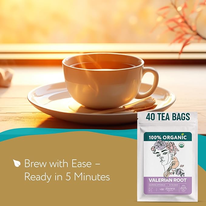 Zhivana Organics Valerian Root Tea – Organic Herbal Infusion, 40 Tea Bags