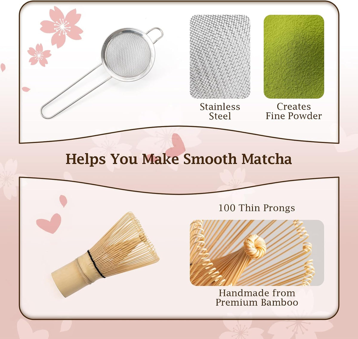 Cherry Blossom Matcha Whisk Set, 7 Pcs Matcha Kit with Matcha Bowl