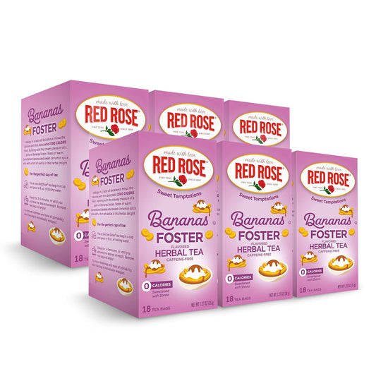 Red Rose Sweet Temptations Banana Foster Dessert Herbal Tea,18 Bags 6 Pack | Sweet, dessert-inspired herbal tea | Naturally flavored | Caffeine-free | Ideal sweet treat