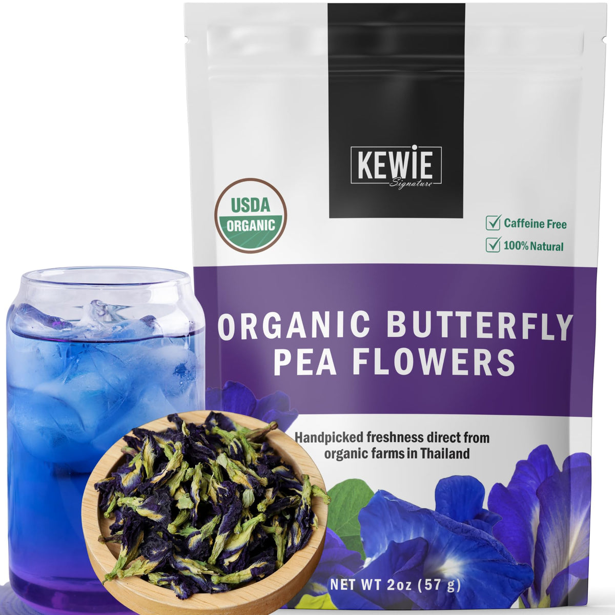 KEWIE Signature Butterfly Pea Flower Tea – 2oz Premium-Grade Blue Butterfly Pea Flower Organic Loose Leaf Tea –