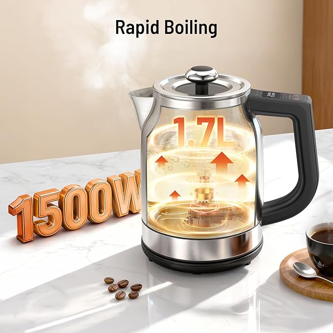 Electric Kettle Temperature Control, 1.7L 1500W Electric Tea Kettle with 13 Temperature Settings, Strix Thermostat, LED Display&Touch Control