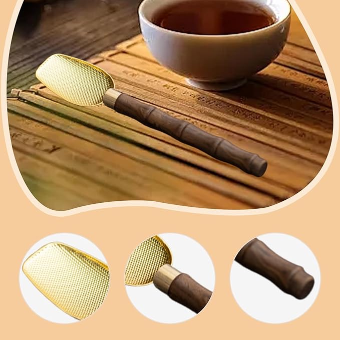 Matcha Scoop,Chashaku Traditional,Easy to Clean,Crafting Handmade Matcha Ceremony Chinese Tea Spoon for Living Room Tabletop, Gold