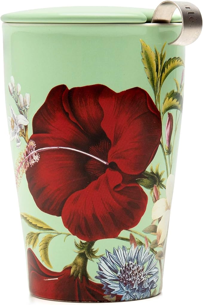 Tea Forte Double-Walled Ceramic Kati Cup, Removable Stainless Steel Infuser Basket and Lid, Steeps 1