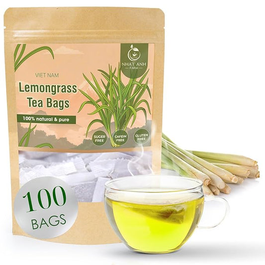 Nhat ANH Farm - Premium Lemongrass Tea Bags, 100 Lemongrass Tea Bags, 100% Natural Dried Lemongrass, Naturally Sweet Herbal Tea, Sugar-Free